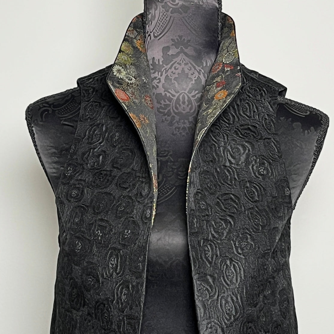 Natalia Vest - Black Jaquard with Japanese Floral Brocade
