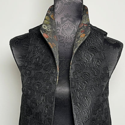 Natalia Vest - Black Jaquard with Japanese Floral Brocade