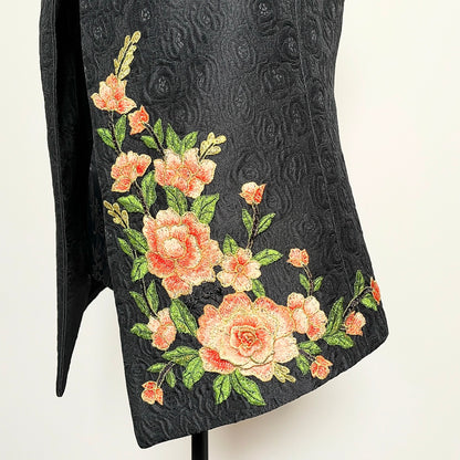 Black jacquard vest with peach floral embroidered applique melbourne made womens vest