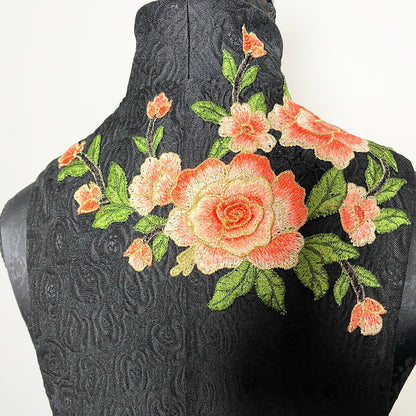 Black jacquard vest with peach floral embroidered applique melbourne made womens vest