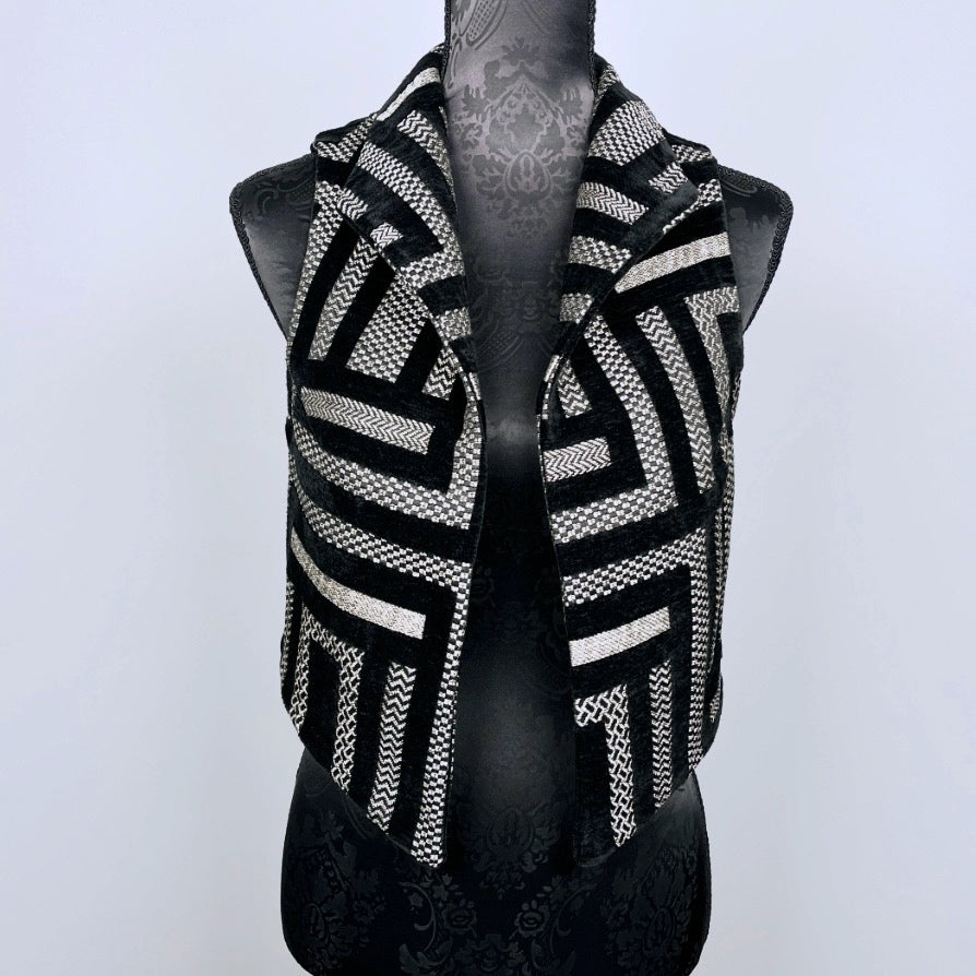 Nikita Vest - Black Velvet Striped Jacquard      ** Pre-Order Pricing
