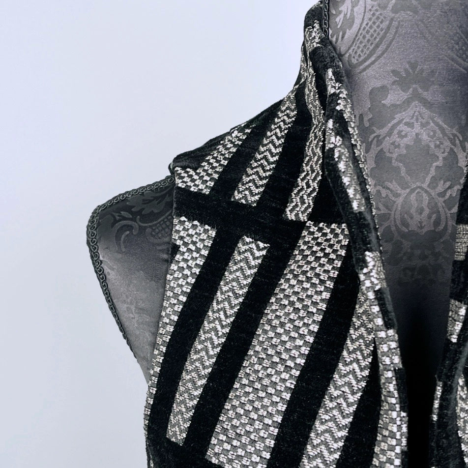 Natalia Vest - Black Striped Velvet Jacquard **Pre-Order Pricing