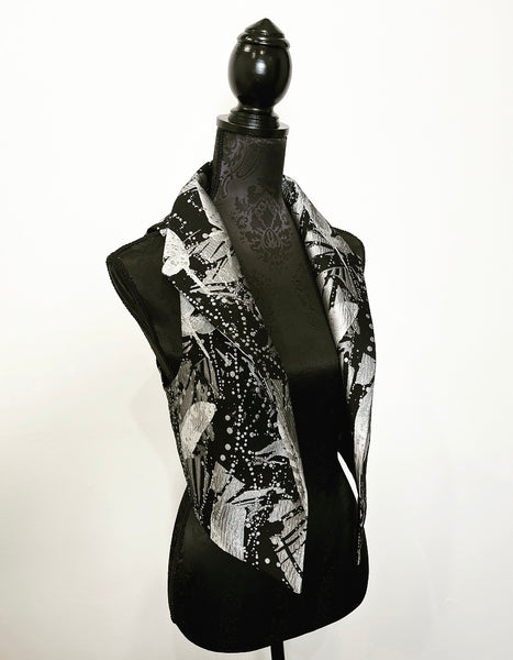 feathers floral brocade jacquard vest silver brocade ladies apparel stylish clothing handmade in melbourne classy elegant clothing timeless pieces timeless clothing classic style unique clothing unique style ageless style luxe fabrics statement clothing statement style evening style bold clothing floral vest stand up collar womens clothing made in australia eloise the label