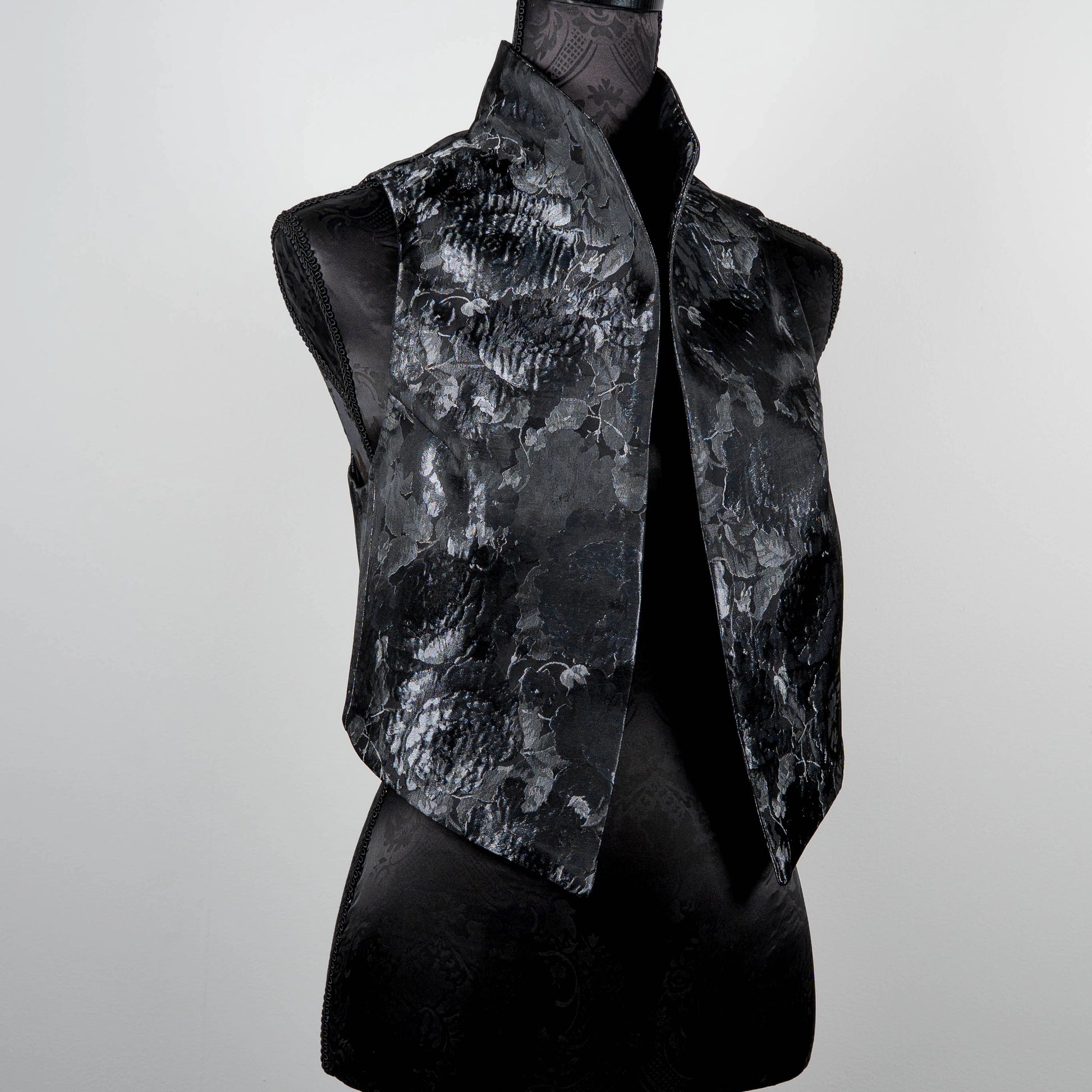 Grey floral vest with high stand up collar Event wear evening wear Made in Melbourne Eloise the label