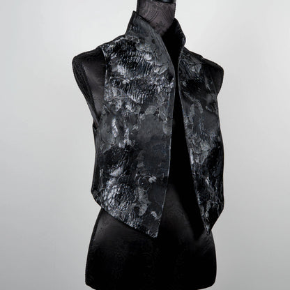 Grey floral vest with high stand up collar Event wear evening wear Made in Melbourne Eloise the label
