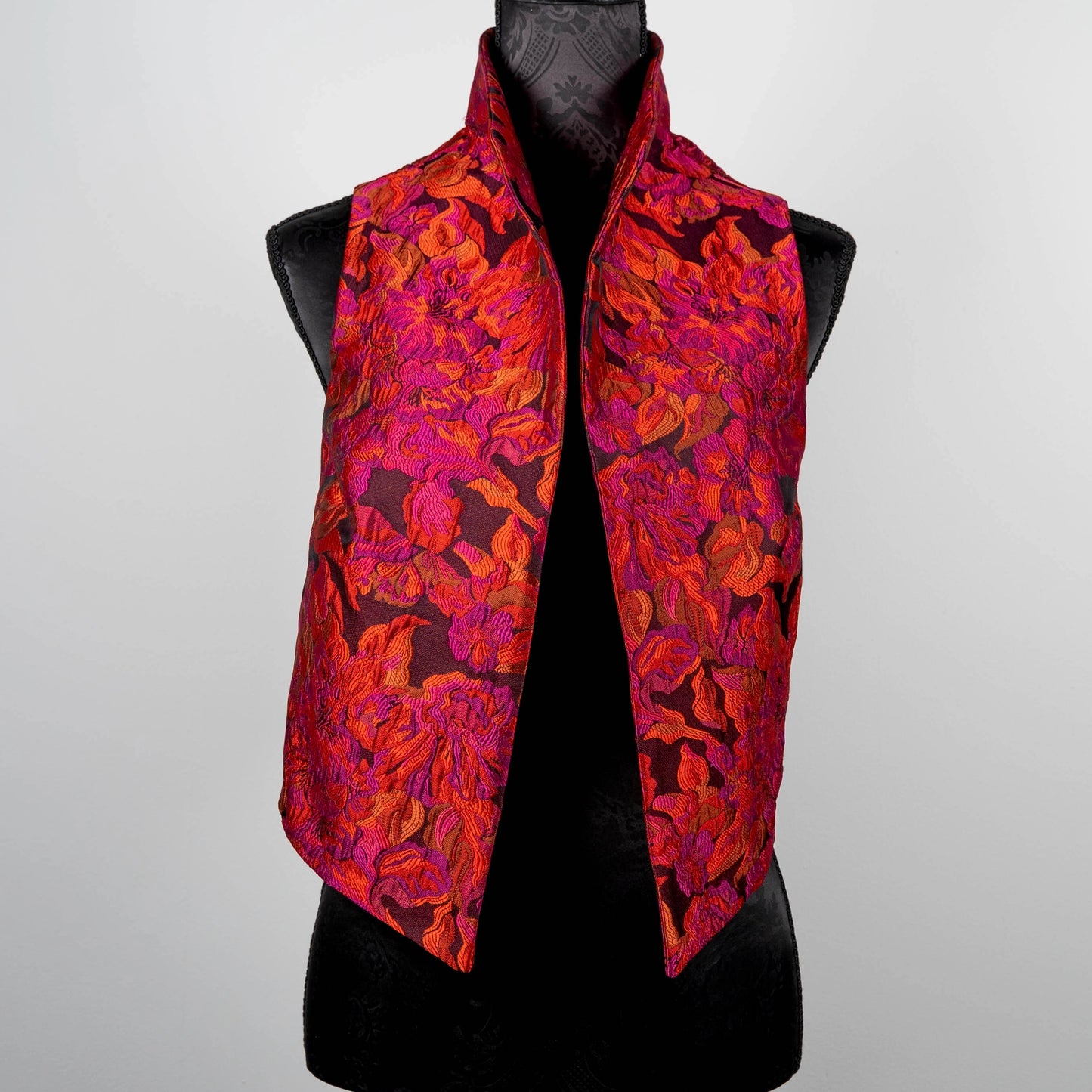 Vest in hot pink orange and magenta with high stand up collar made in Melbourne Eloise the label