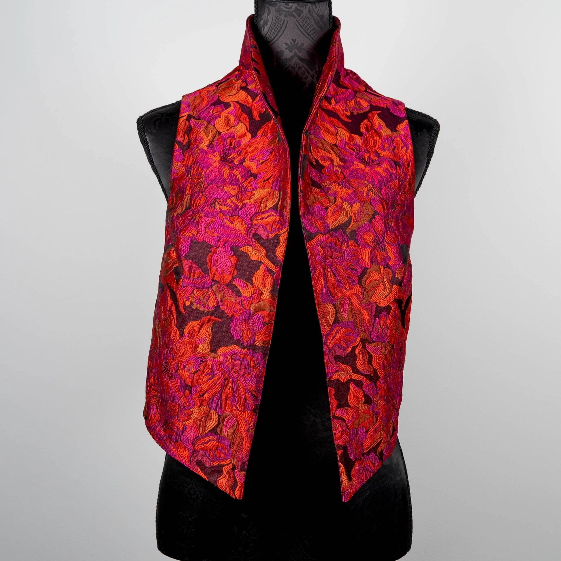 Vest in hot pink orange and magenta with high stand up collar made in Melbourne Eloise the label