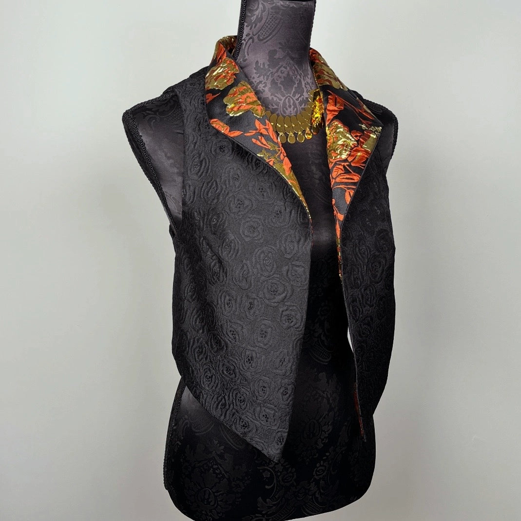 Nikita Vest - Gold And Rust Brocade