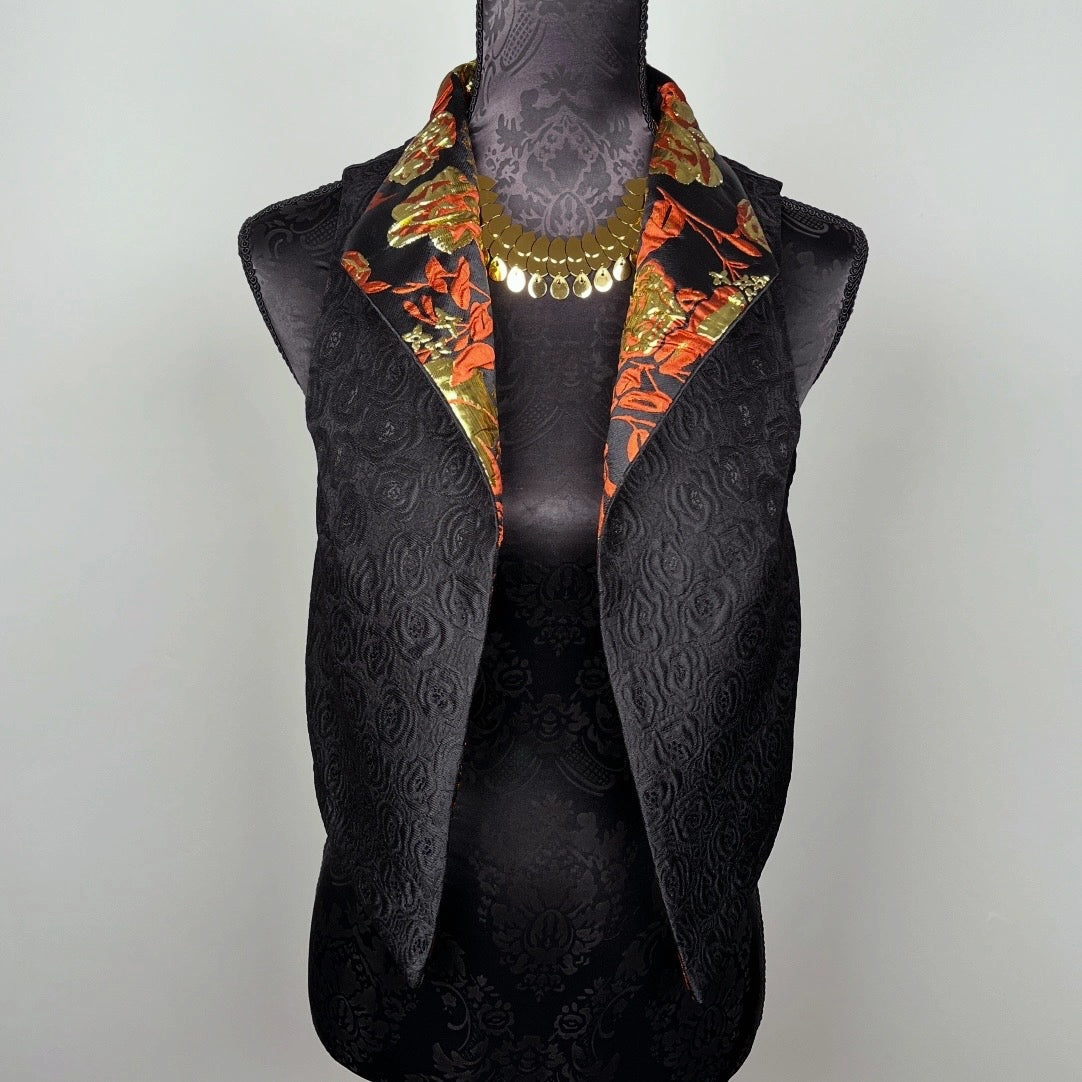 Nikita Vest - Gold And Rust Brocade