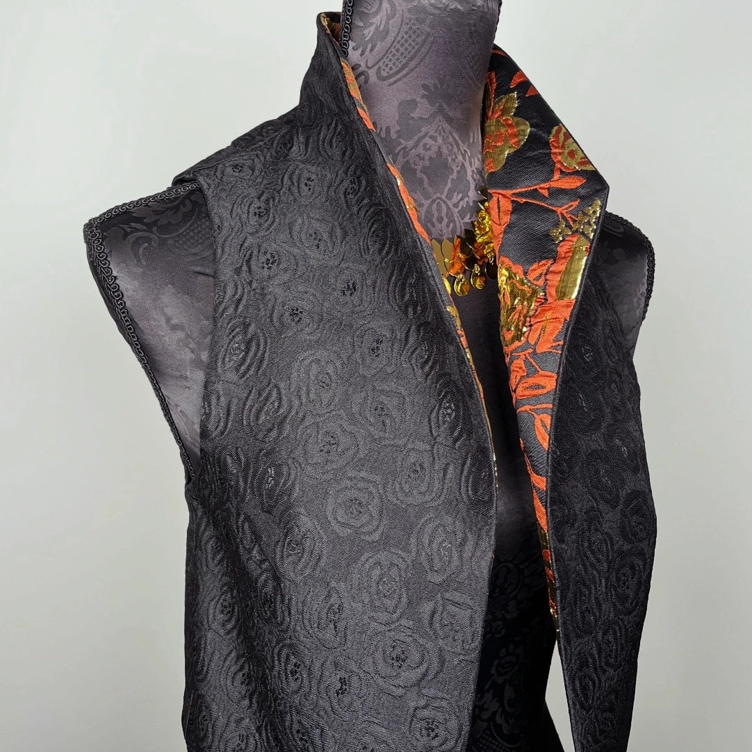 Nikita Vest - Gold And Rust Brocade