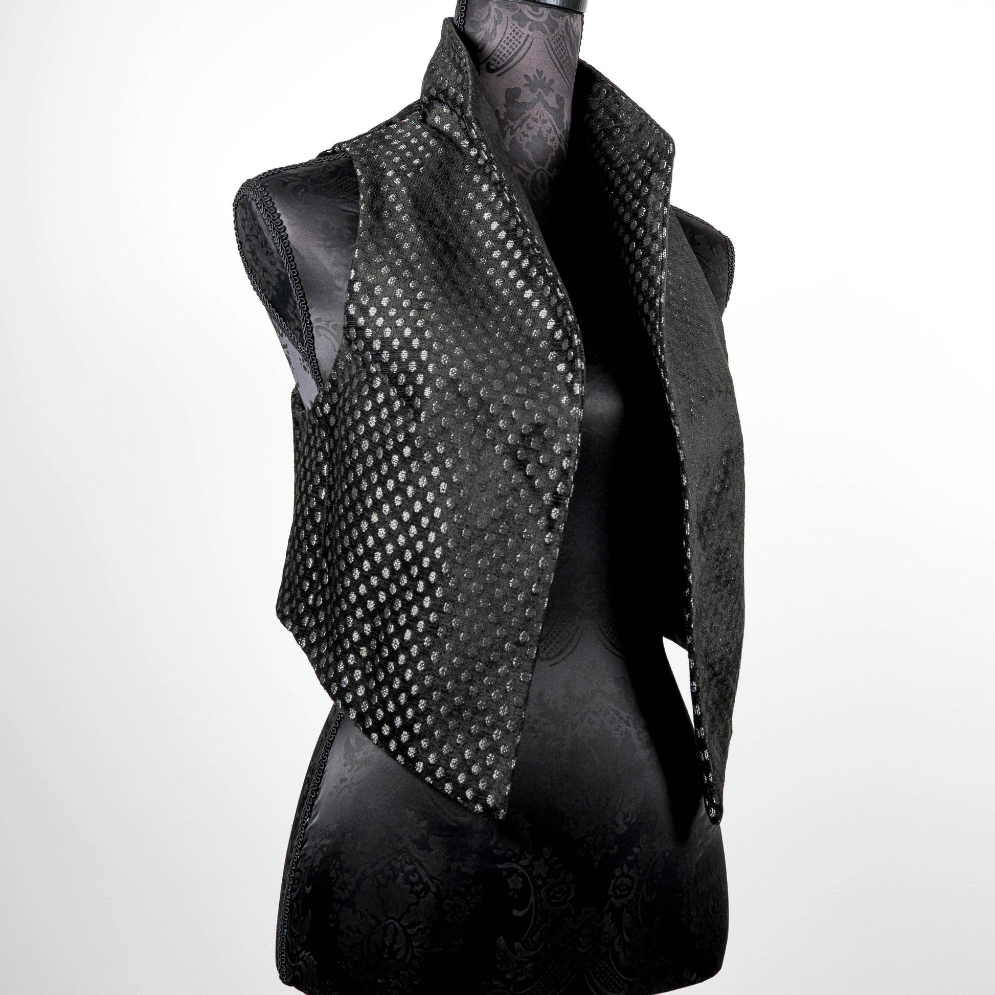 Black with silver dot vest with high collar made in Melbourne Eloise the label