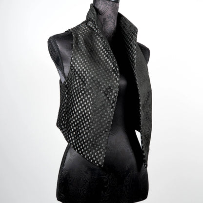 Black with silver dot vest with high collar made in Melbourne Eloise the label