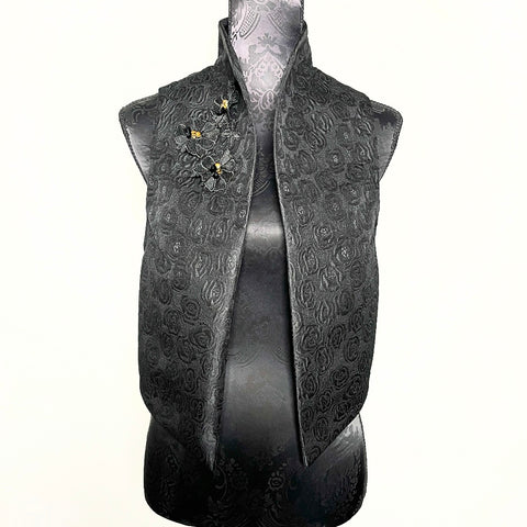 Nikita Vest - Black floral jacquard with beaded lace motifs - One Of A Kind