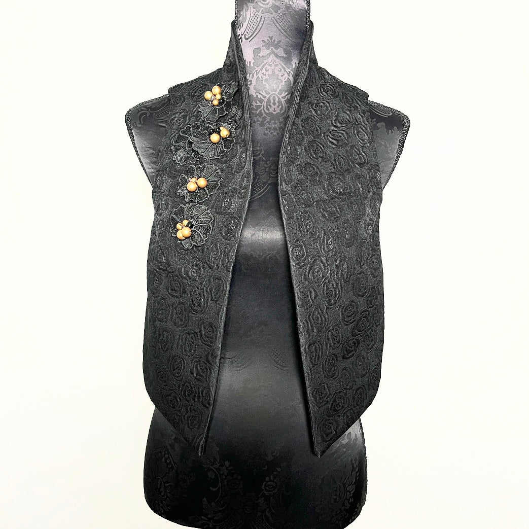 Nikita Vest - Black floral jacquard with beaded lace motifs - One Of A Kind