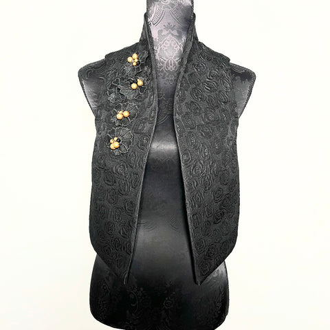 Nikita Vest - Black floral jacquard with beaded lace motifs - One Of A Kind