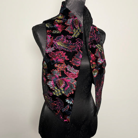 Nikita Vest - Floral Embroidered Black Velvet