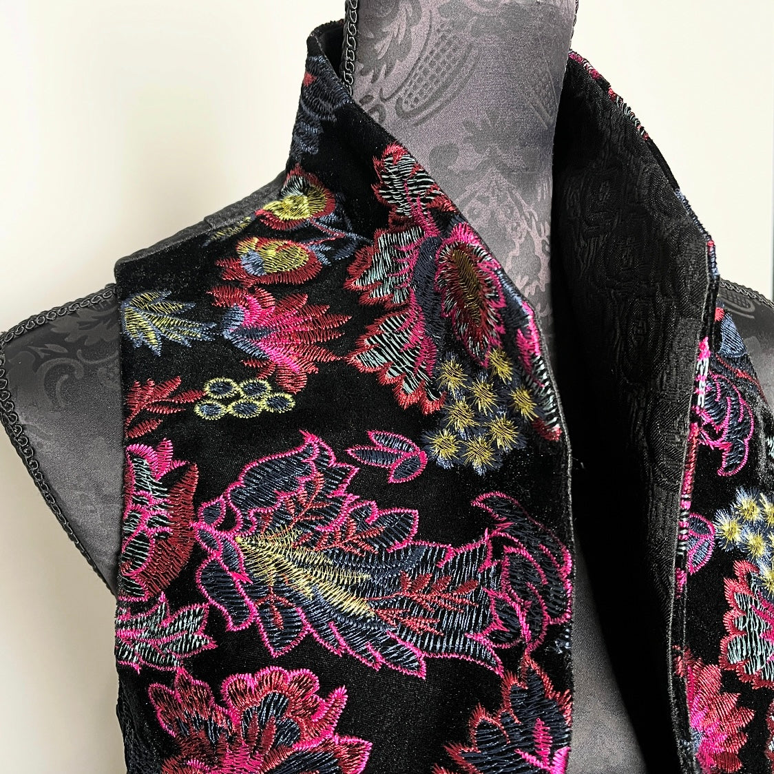 Nikita Vest - Floral Embroidered Black Velvet