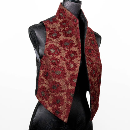 burgandy brocade womans vest with high collar made in Melbourne Eloise the label