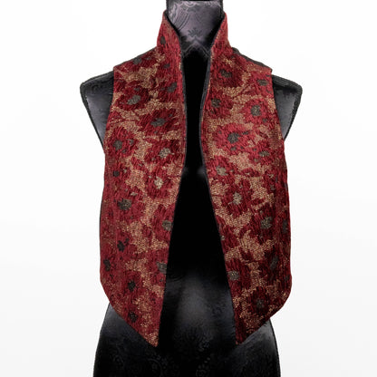 burgandy brocade womans vest with high collar made in Melbourne Eloise the label