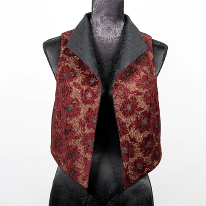 burgandy brocade womans vest with high collar made in Melbourne Eloise the label