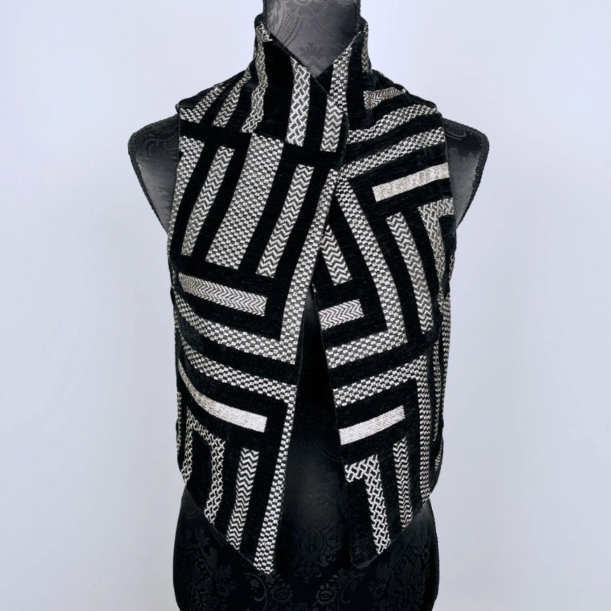 Nikita Vest - Black Velvet Striped Jacquard      ** Pre-Order Pricing