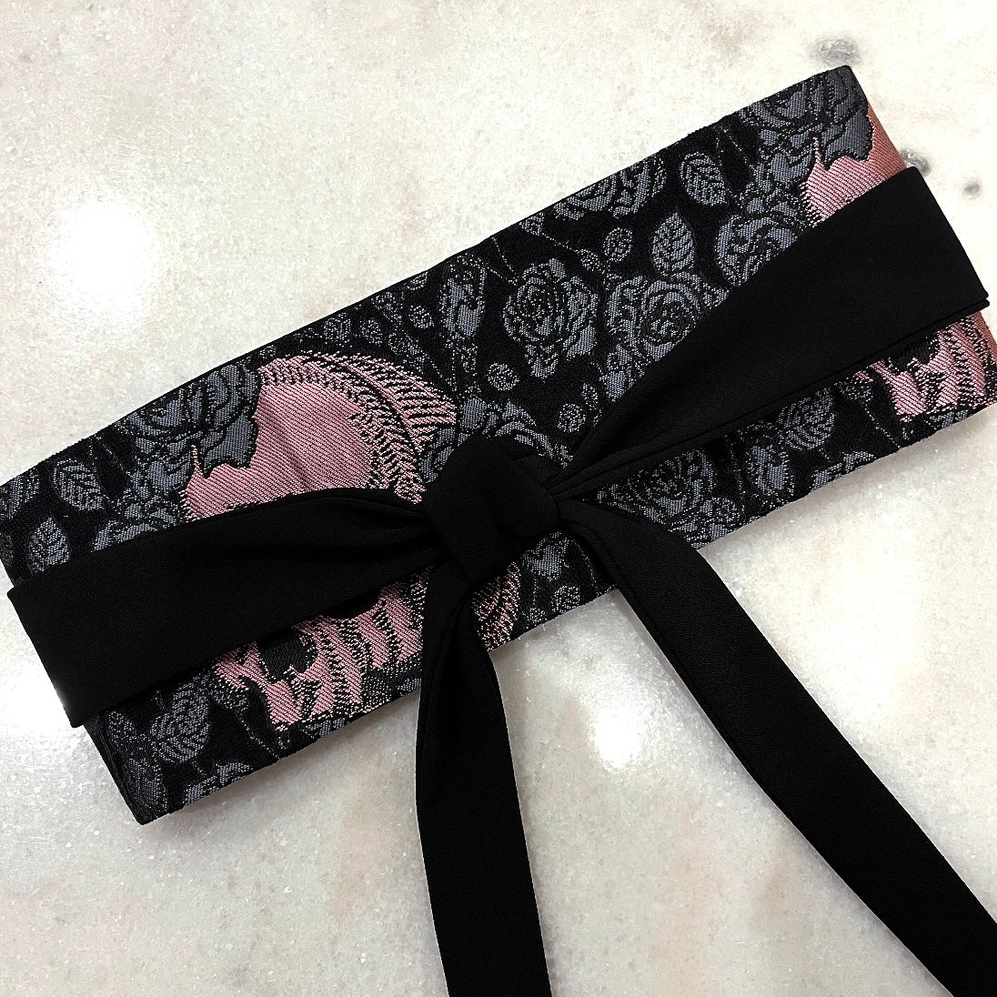 obi belt pink skulls and roses jacquard melbourne made ladies clothing stylish clothing handmade in melbourne classy elegant clothing timeless pieces timeless clothing classic style unique clothing unique style ageless style luxe fabrics statement clothing statement style evening style womens clothing australian made clothing made in australia eloise the label