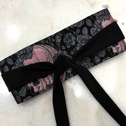 obi belt pink skulls and roses jacquard melbourne made ladies clothing stylish clothing handmade in melbourne classy elegant clothing timeless pieces timeless clothing classic style unique clothing unique style ageless style luxe fabrics statement clothing statement style evening style womens clothing australian made clothing made in australia eloise the label