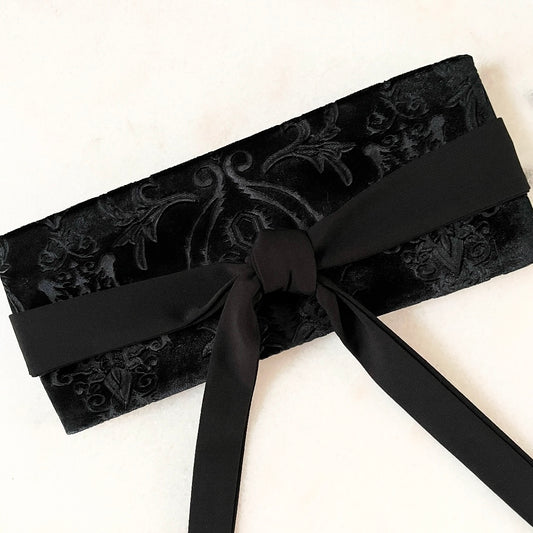 Obi Belt - Embossed Black Velvet