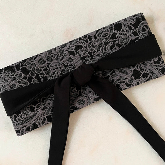 Obi Belt - Grey & Black Jacquard