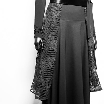 One Of A Kind Longline Vest And Obi Belt Set - Black Jacquard And Corded Mesh Lace