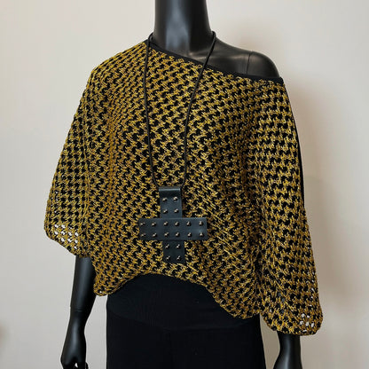 One Of A Kind Top - Gold Chunky Knit Mesh