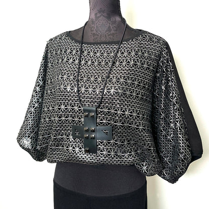 One Of A Kind Top - Silver Foiled Black Lace