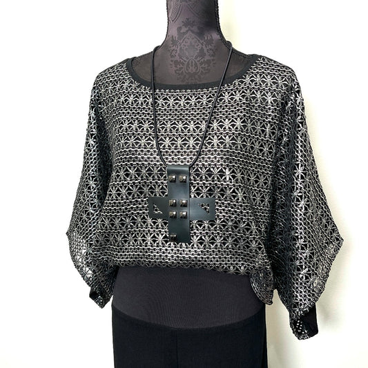 One Of A Kind Top - Silver Foiled Black Lace