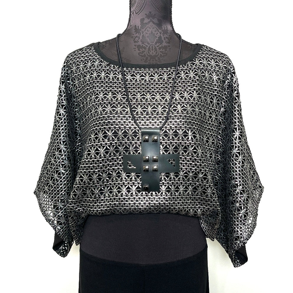 One Of A Kind Top - Silver Foiled Black Lace