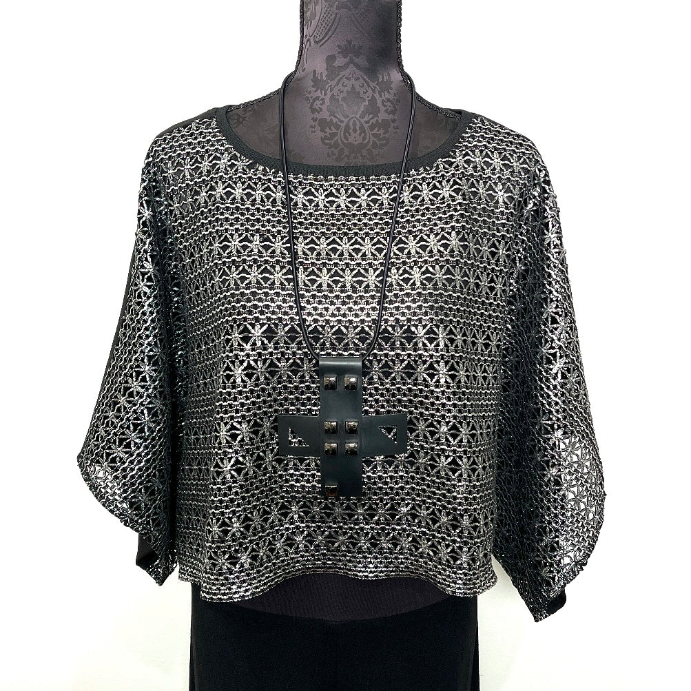 One Of A Kind Top - Silver Foiled Black Lace