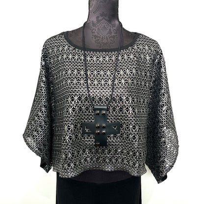 One Of A Kind Top - Silver Foiled Black Lace