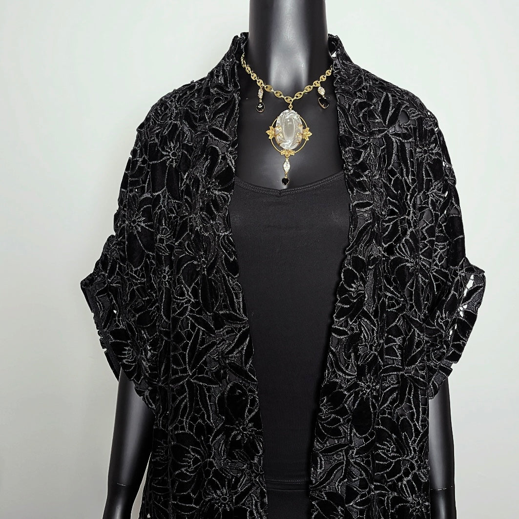 Black Velvet Guipure Lace Swing Coat - One Of A Kind