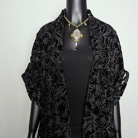 Black Velvet Guipure Lace Swing Coat - One Of A Kind
