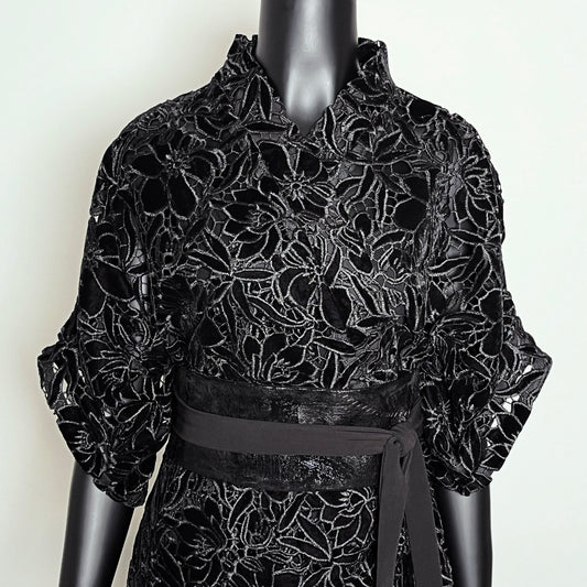 Black Velvet Guipure Lace Swing Coat - One Of A Kind