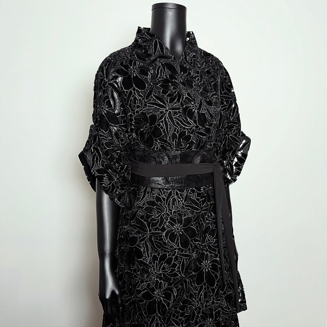 Black Velvet Guipure Lace Swing Coat - One Of A Kind