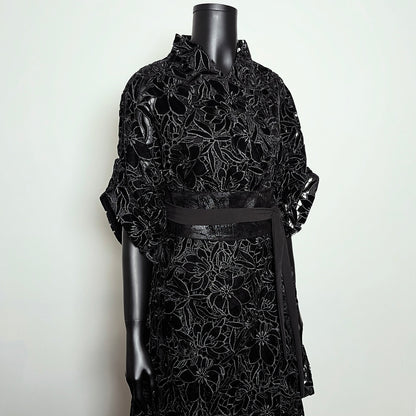 Black Velvet Guipure Lace Swing Coat - One Of A Kind