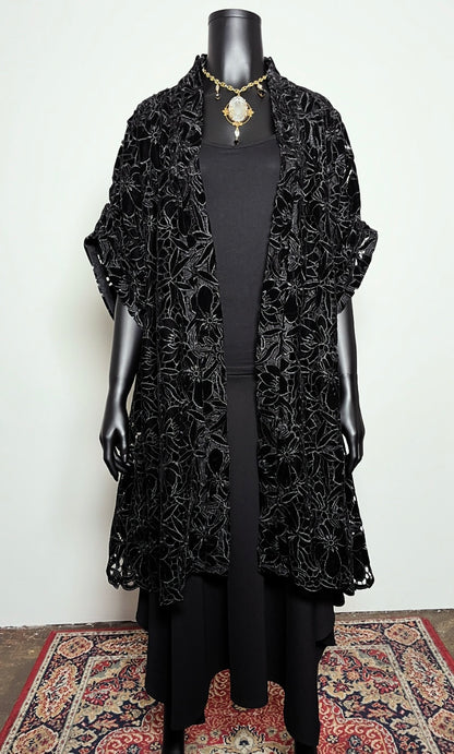 Black Velvet Guipure Lace Swing Coat - One Of A Kind
