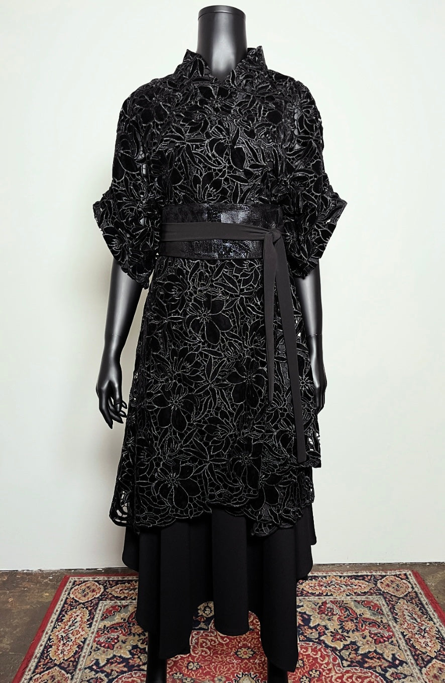 Black Velvet Guipure Lace Swing Coat - One Of A Kind