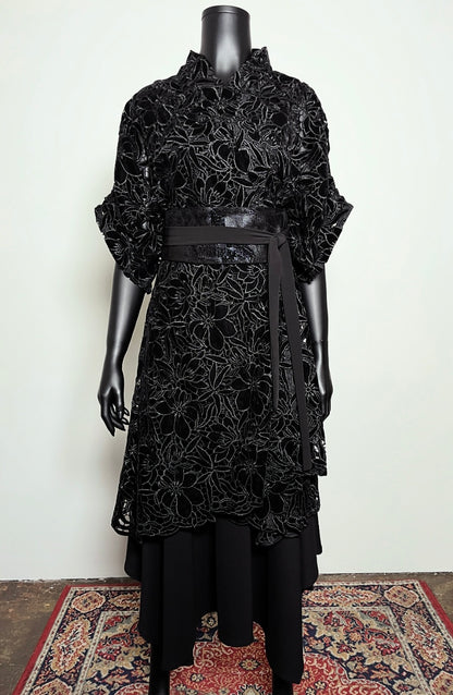 Black Velvet Guipure Lace Swing Coat - One Of A Kind
