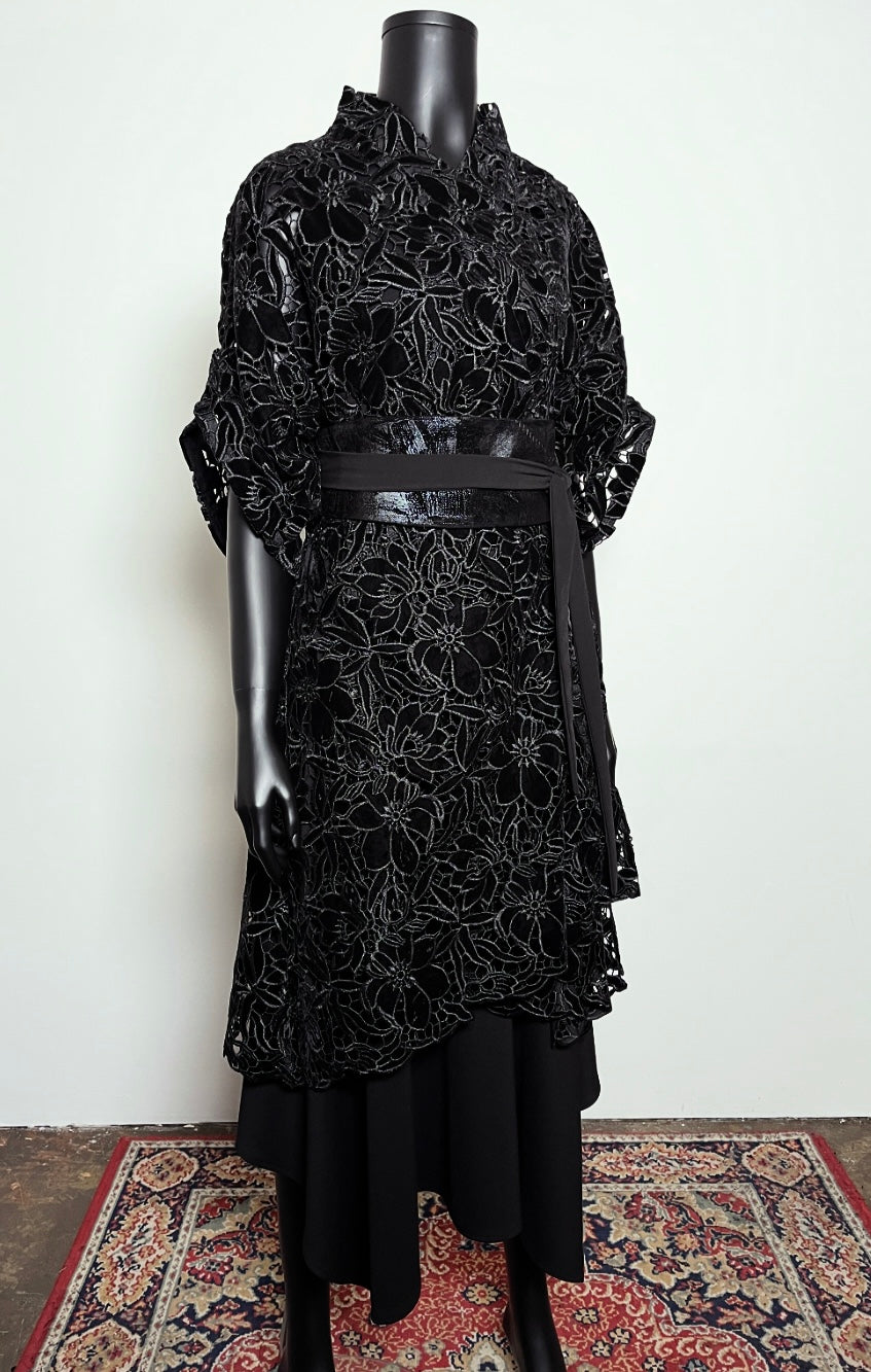 Black Velvet Guipure Lace Swing Coat - One Of A Kind