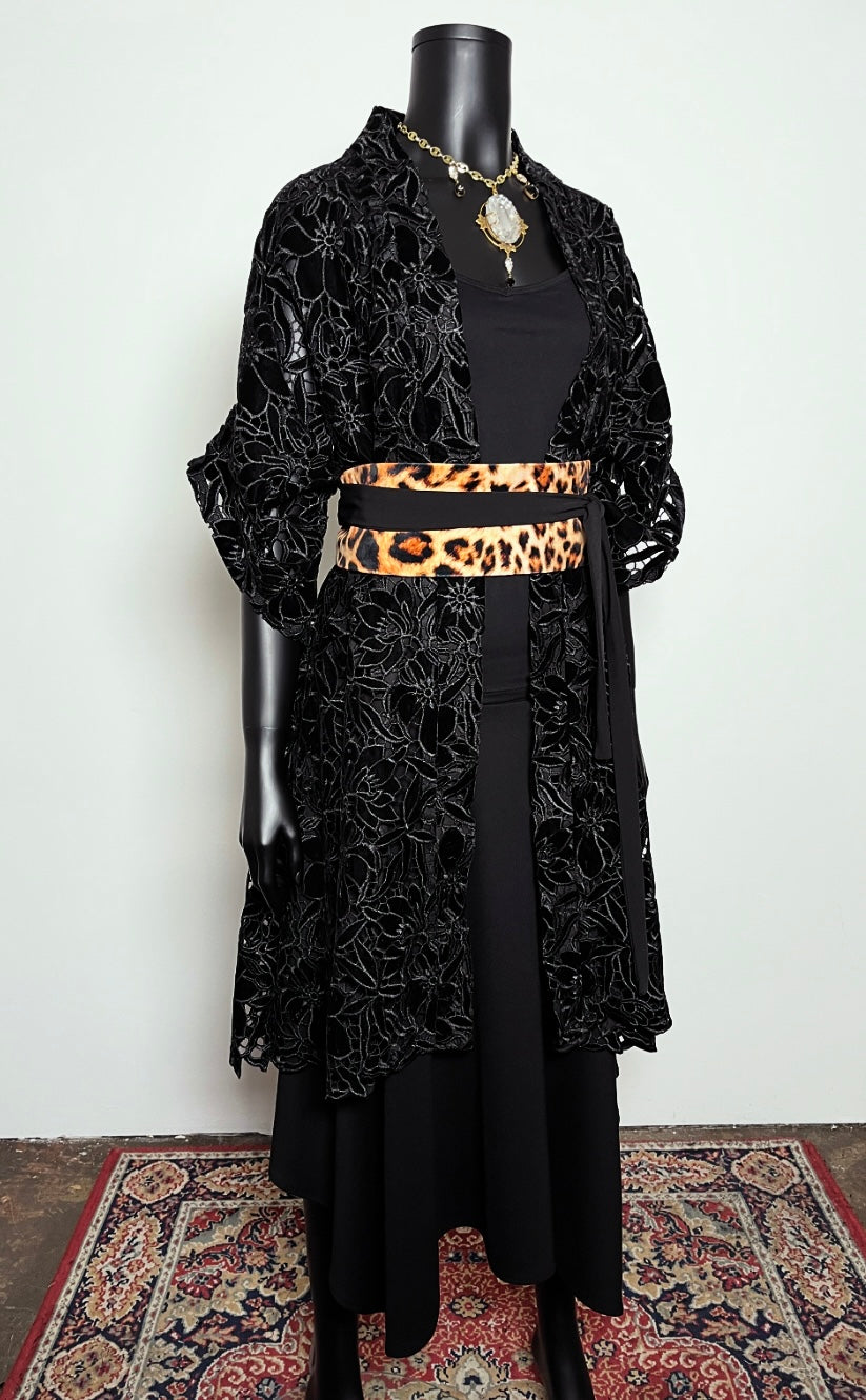 Black Velvet Guipure Lace Swing Coat - One Of A Kind