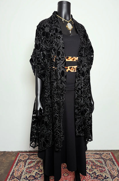 Black Velvet Guipure Lace Swing Coat - One Of A Kind