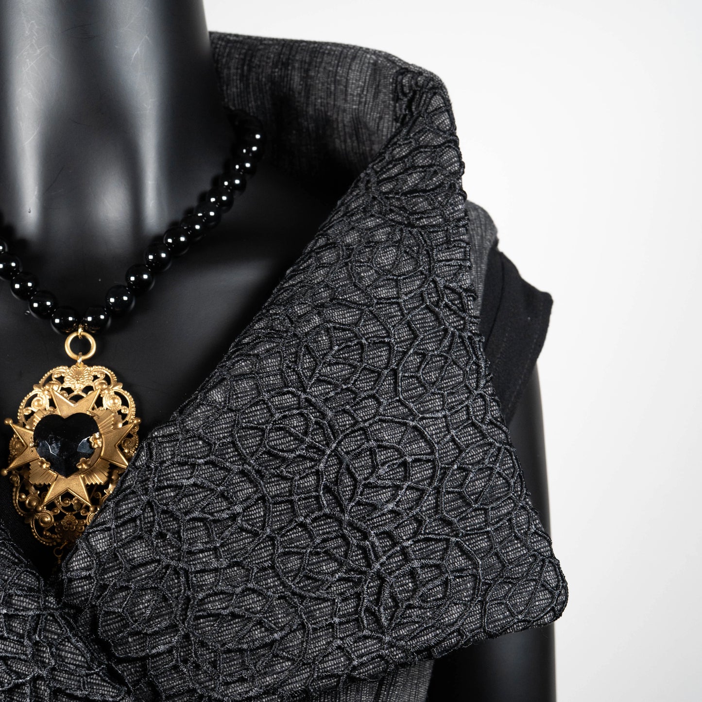 Ophelia Vest & Obi Belt Set - Grey With Black Mesh Collar