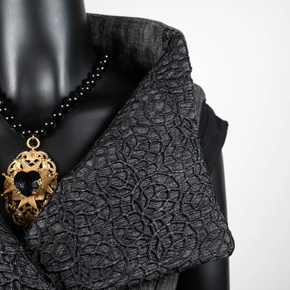 Ophelia Vest & Obi Belt Set - Grey With Black Mesh Collar