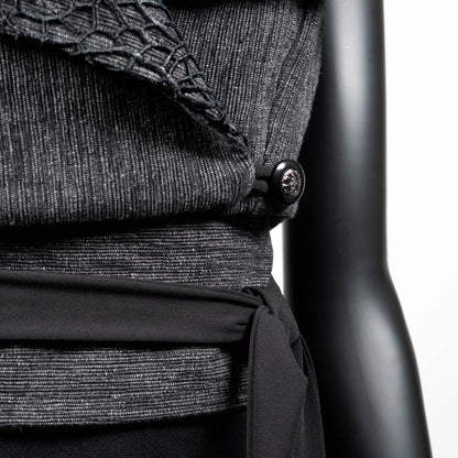 Ophelia Vest & Obi Belt Set - Grey With Black Mesh Collar